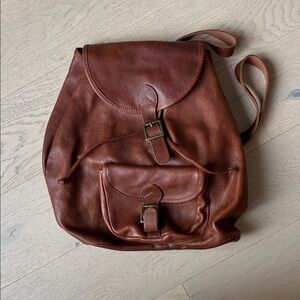 Club Monaco Brown Leather Backpack with Front Pocket
